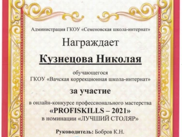 Грамоты за участие в онлайн-конкурсе профессионального мастерства "PROFISKILLS - 2021"
